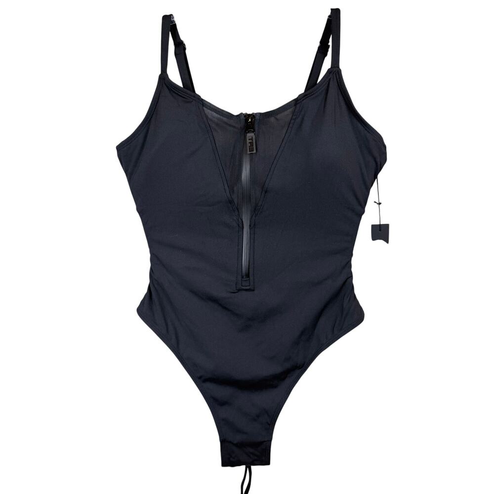TA3 Zippy Black One-Piece Swimsuit Zip Front Lace-Up Back Sculpting